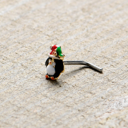 20G 7mm Holly Hat Penguin Holiday L Shape Nose Ring