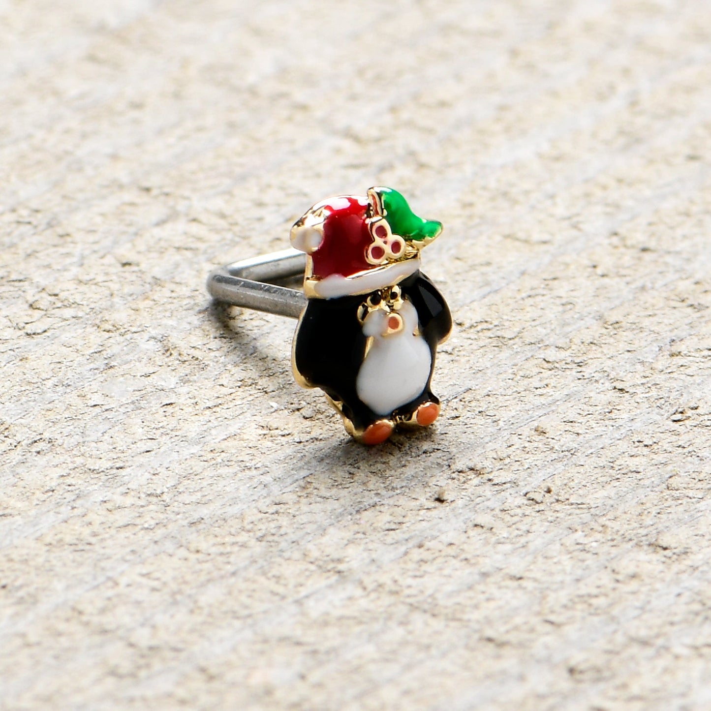 20G 7mm Holly Hat Penguin Holiday L Shape Nose Ring