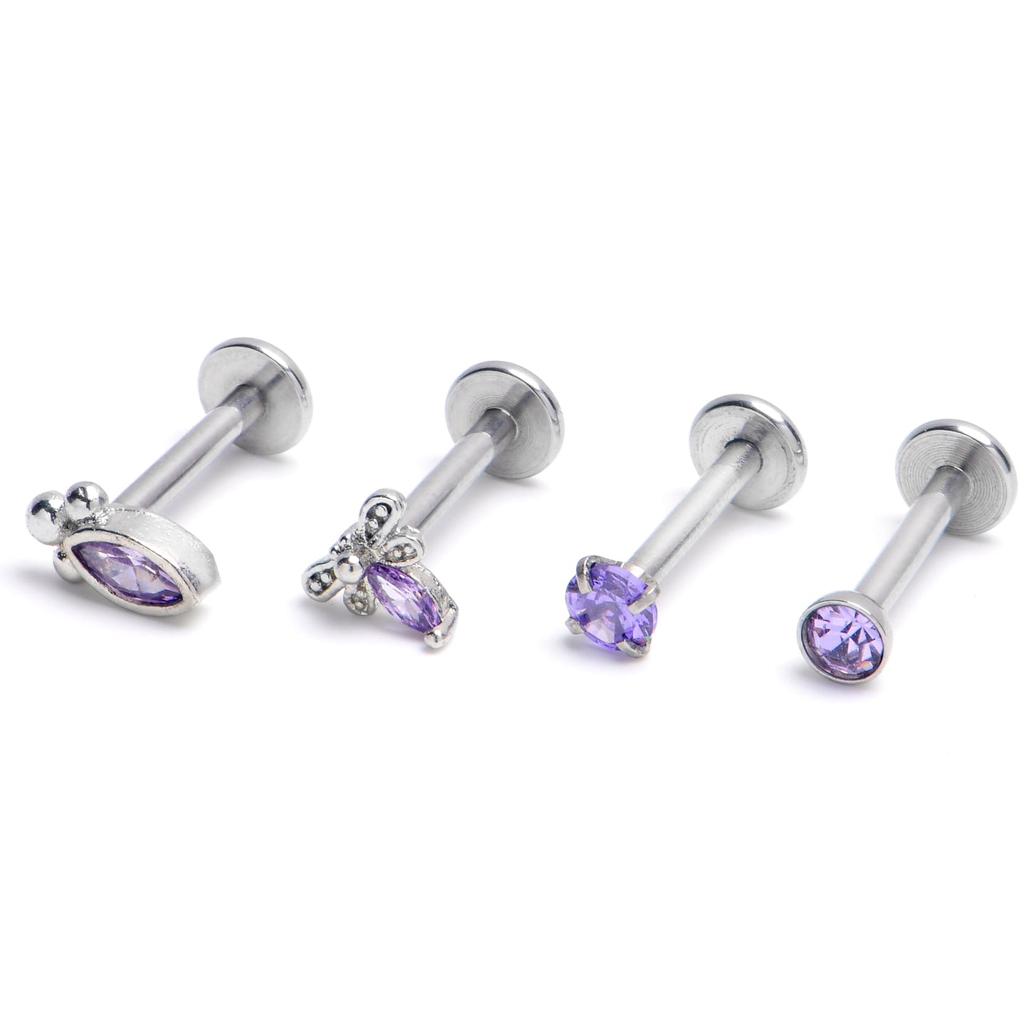 16G 5/16 Purple Gem Insect Oval Labret Monroe Tragus Set of 4