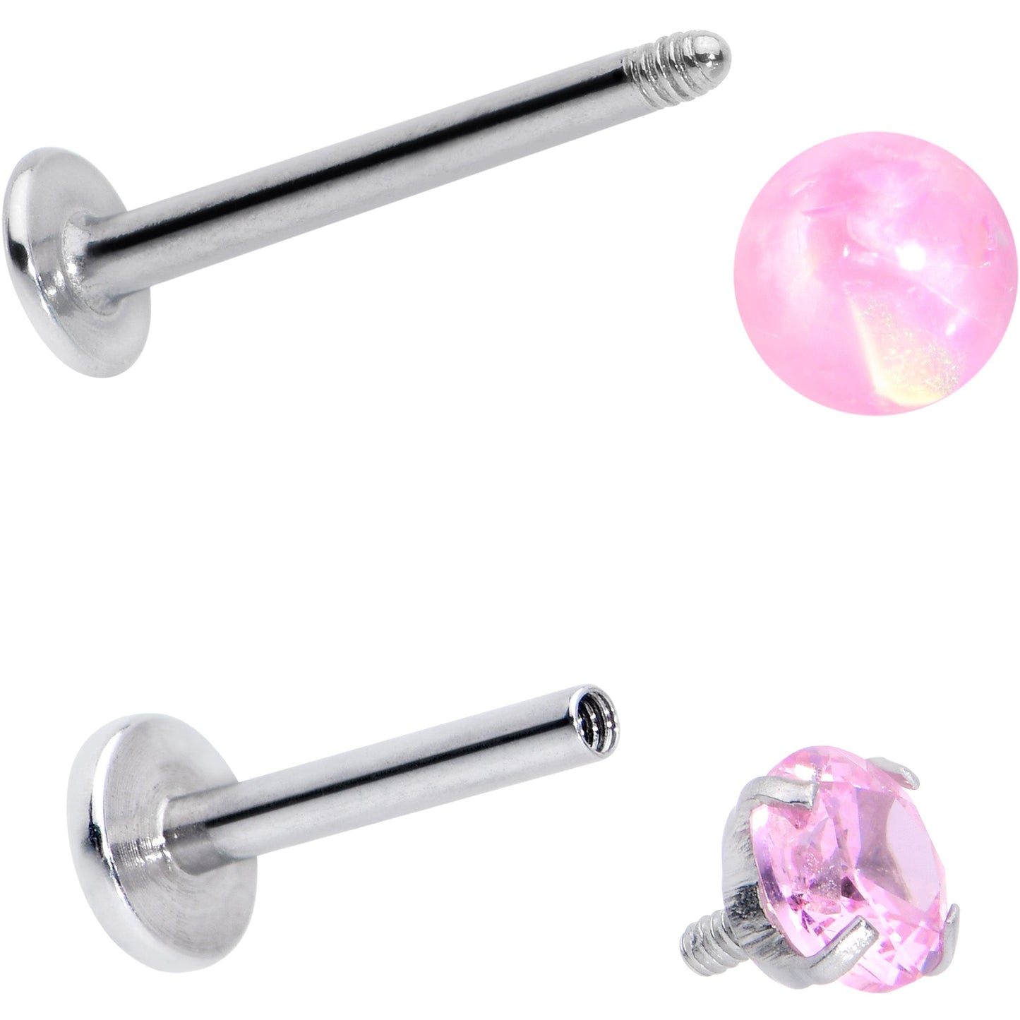 16G 5/16 3/8 Pink Gem Faux Opal Labret Monroe Tragus Set of 4