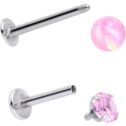 16G 5/16 3/8 Pink Gem Faux Opal Labret Monroe Tragus Set of 4