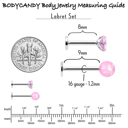 16G 5/16 3/8 Pink Gem Faux Opal Labret Monroe Tragus Set of 4