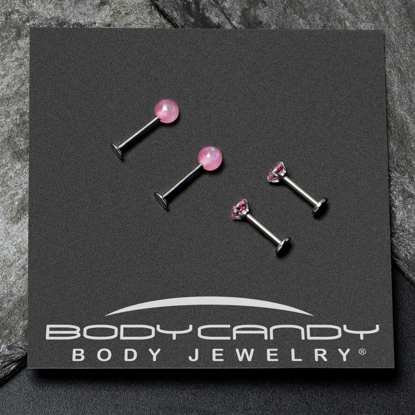 16G 5/16 3/8 Pink Gem Faux Opal Labret Monroe Tragus Set of 4