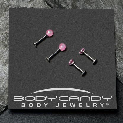 16G 5/16 3/8 Pink Gem Faux Opal Labret Monroe Tragus Set of 4