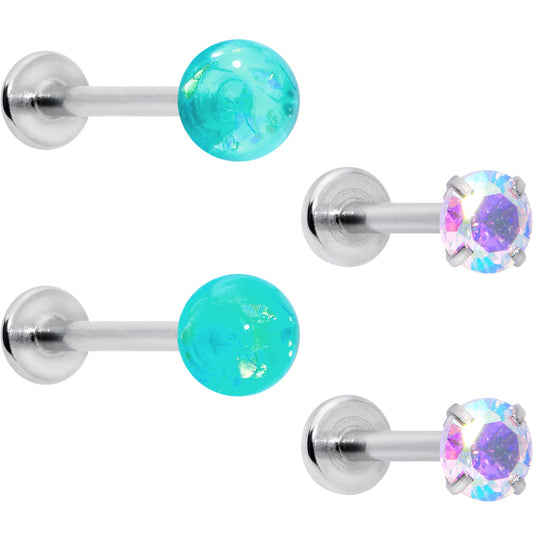 16G 5/16 3/8 Aurora Gem Green Faux Opal Labret Monroe Set of 4