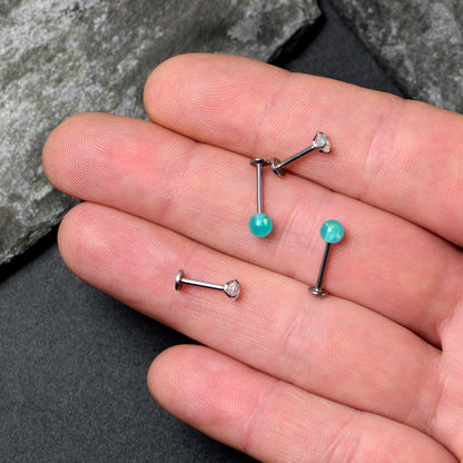 16G 5/16 3/8 Aurora Gem Green Faux Opal Labret Monroe Set of 4