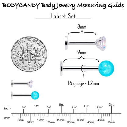 16G 5/16 3/8 Aurora Gem Green Faux Opal Labret Monroe Set of 4