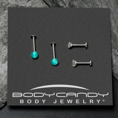 16G 5/16 3/8 Aurora Gem Green Faux Opal Labret Monroe Set of 4