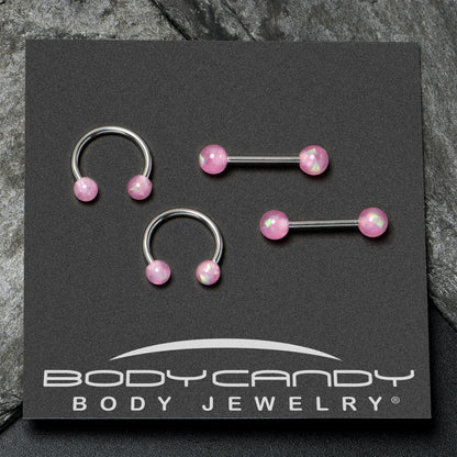 14G 3/8 9/16 Pink Faux Opal Horseshoe Barbell Nipple Ring Set of 4