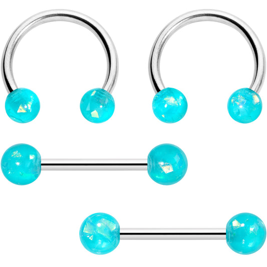 14G 9/16 Green Faux Opal Horseshoe Barbell Nipple Ring Set of 4
