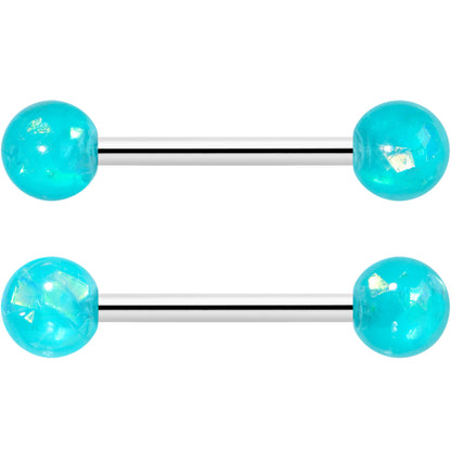 14G 9/16 Green Faux Opal Horseshoe Barbell Nipple Ring Set of 4