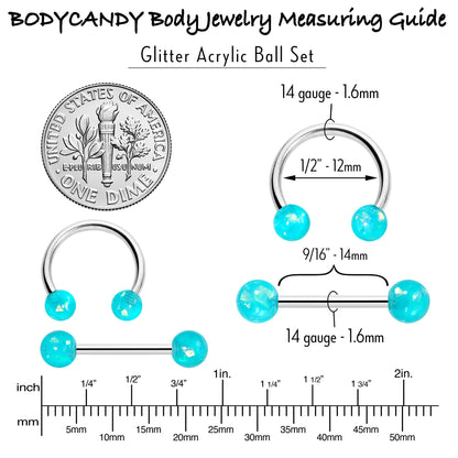 14G 9/16 Green Faux Opal Horseshoe Barbell Nipple Ring Set of 4