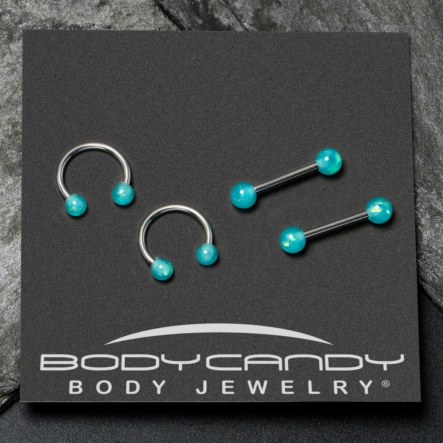 14G 9/16 Green Faux Opal Horseshoe Barbell Nipple Ring Set of 4