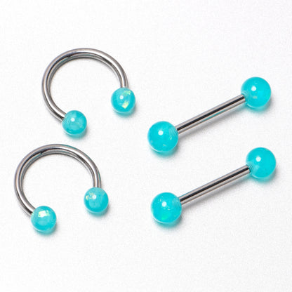 14G 9/16 Green Faux Opal Horseshoe Barbell Nipple Ring Set of 4