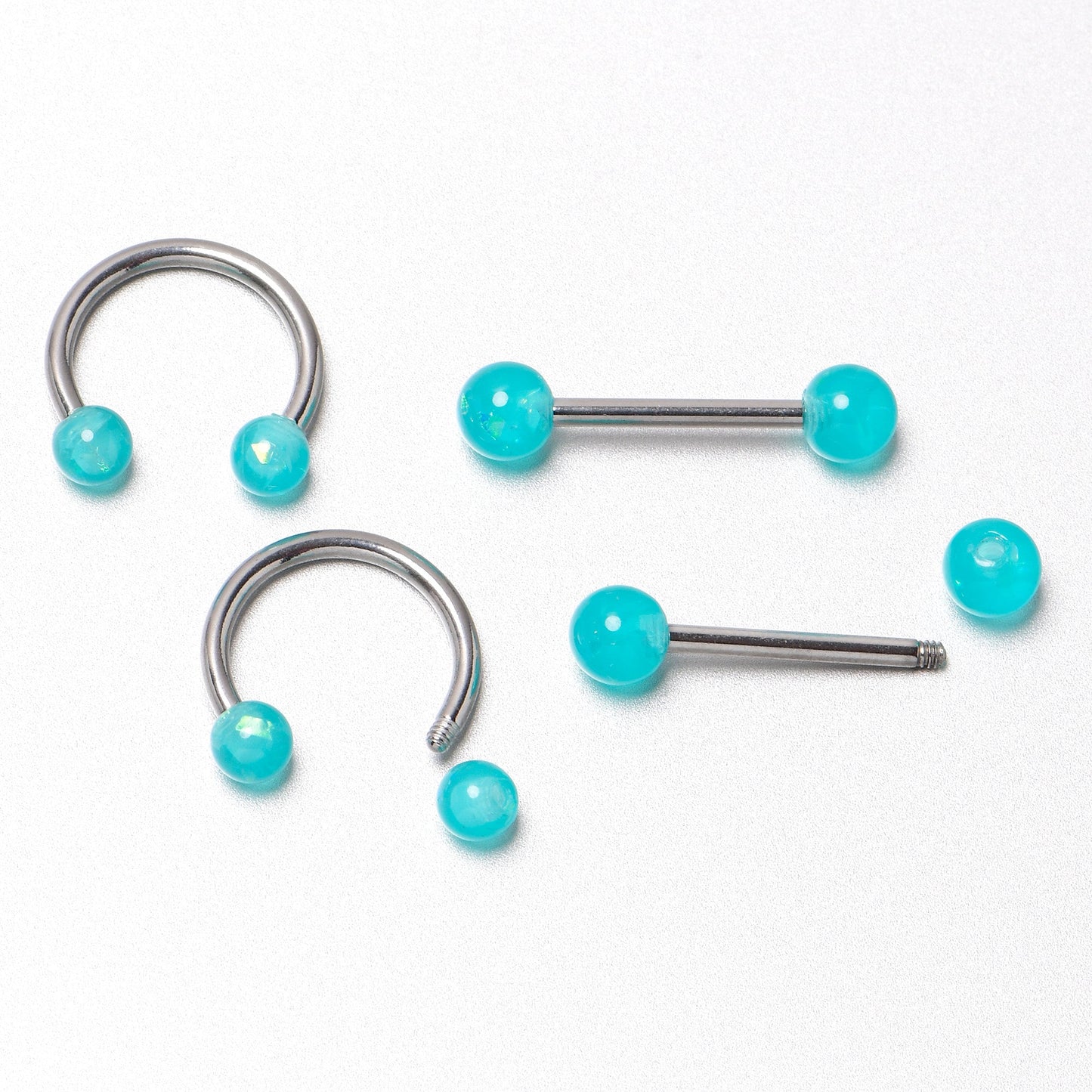 14G 9/16 Green Faux Opal Horseshoe Barbell Nipple Ring Set of 4