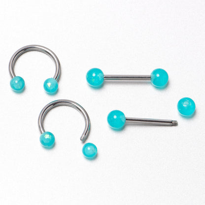 14G 9/16 Green Faux Opal Horseshoe Barbell Nipple Ring Set of 4