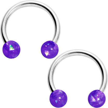14G 9/16 Purple Faux Opal Horseshoe Barbell Nipple Ring Set of 4