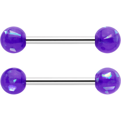 14G 9/16 Purple Faux Opal Horseshoe Barbell Nipple Ring Set of 4