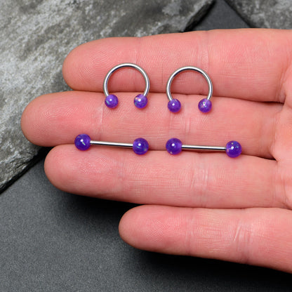 14G 9/16 Purple Faux Opal Horseshoe Barbell Nipple Ring Set of 4
