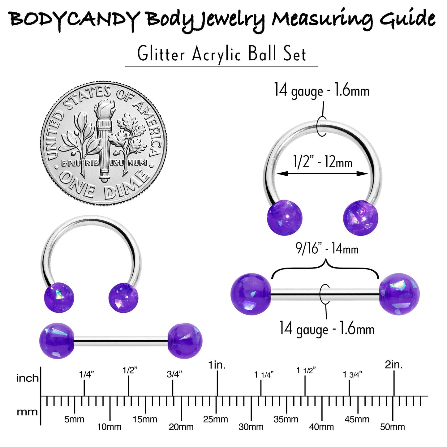 14G 9/16 Purple Faux Opal Horseshoe Barbell Nipple Ring Set of 4