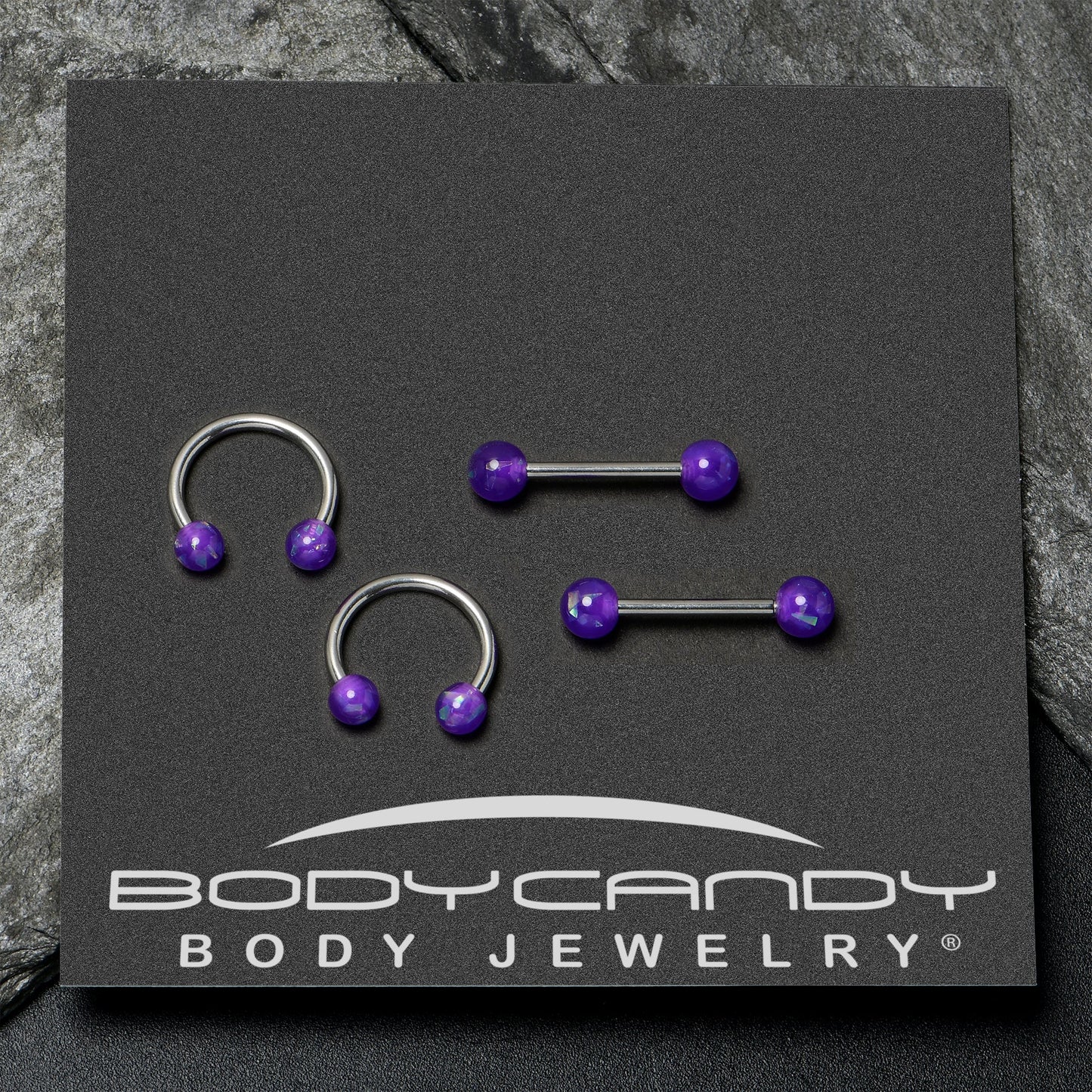 14G 9/16 Purple Faux Opal Horseshoe Barbell Nipple Ring Set of 4