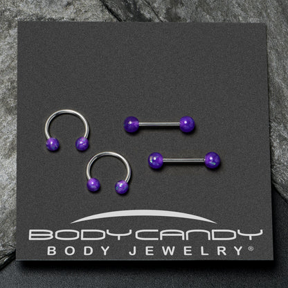 14G 9/16 Purple Faux Opal Horseshoe Barbell Nipple Ring Set of 4