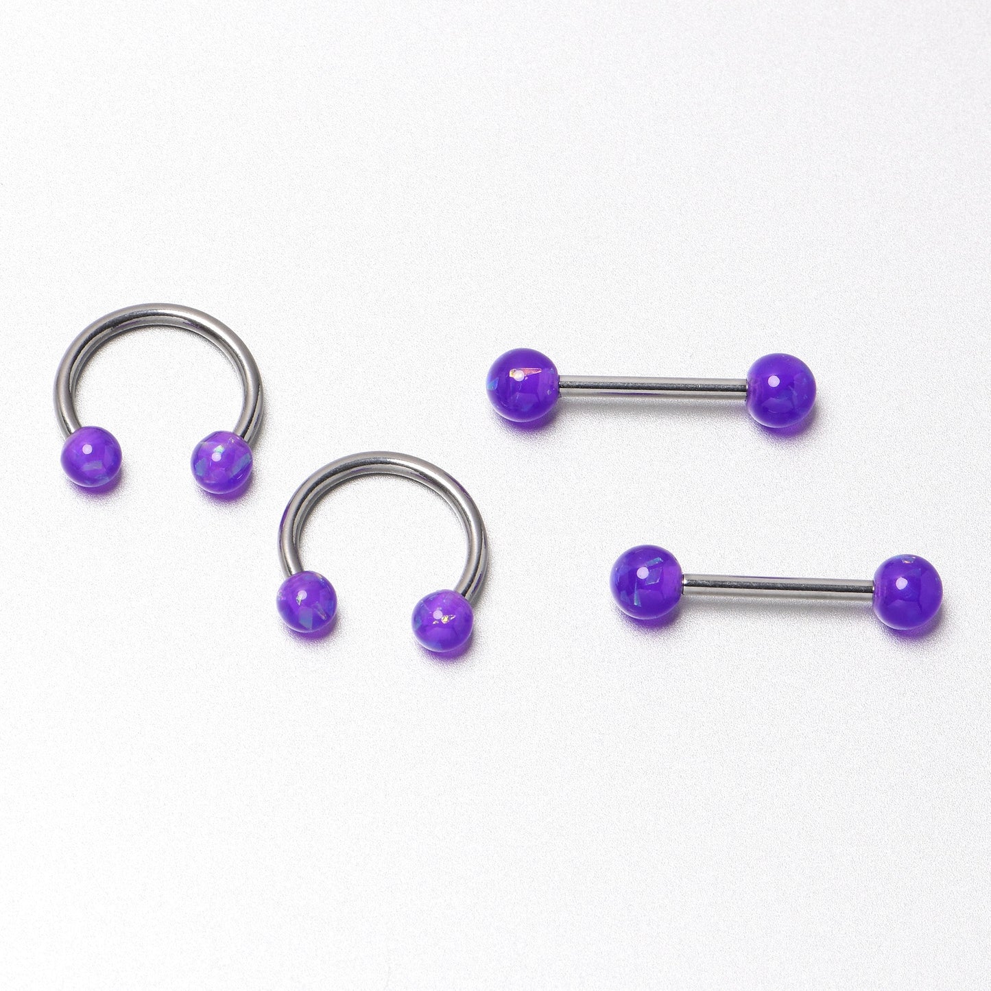 14G 9/16 Purple Faux Opal Horseshoe Barbell Nipple Ring Set of 4
