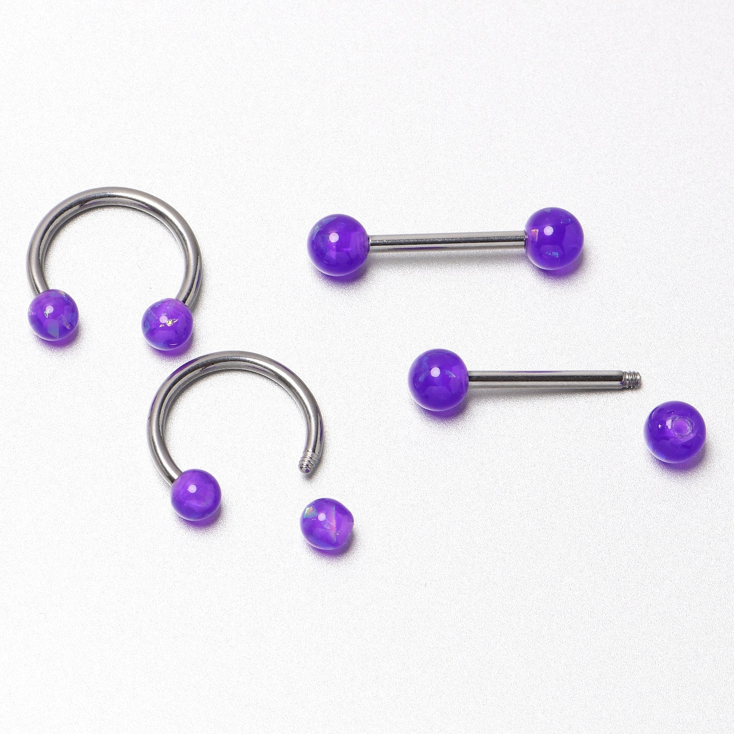 14G 9/16 Purple Faux Opal Horseshoe Barbell Nipple Ring Set of 4