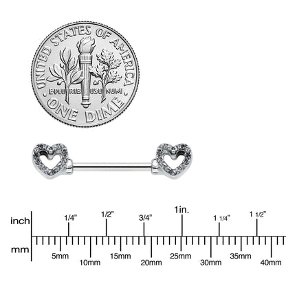 14G 9/16 Clear Gem Open Heart Valentine Barbell Nipple Ring Set