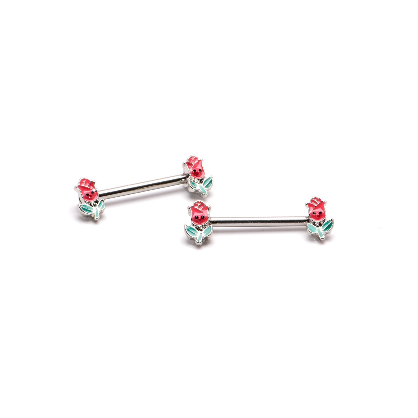 14G 9/16 Sweet Happy Rose Flower Barbell Nipple Ring Set