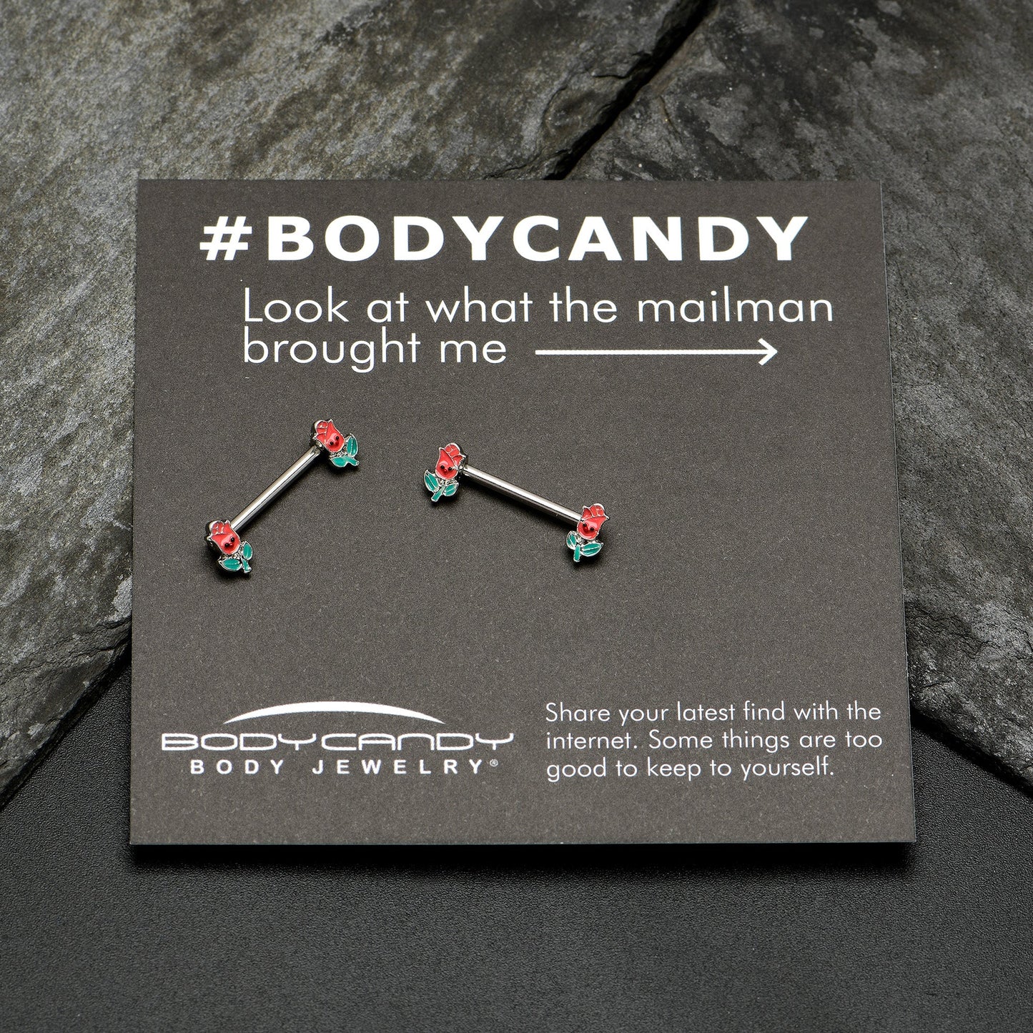 14G 9/16 Sweet Happy Rose Flower Barbell Nipple Ring Set