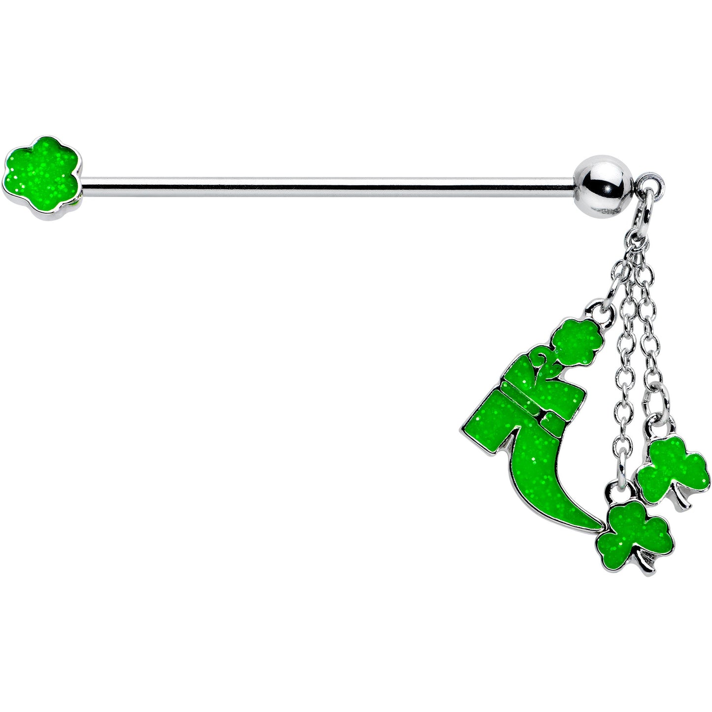 14G Glow in Dark Leprechaun Boot Dangle Industrial Barbell 38mm