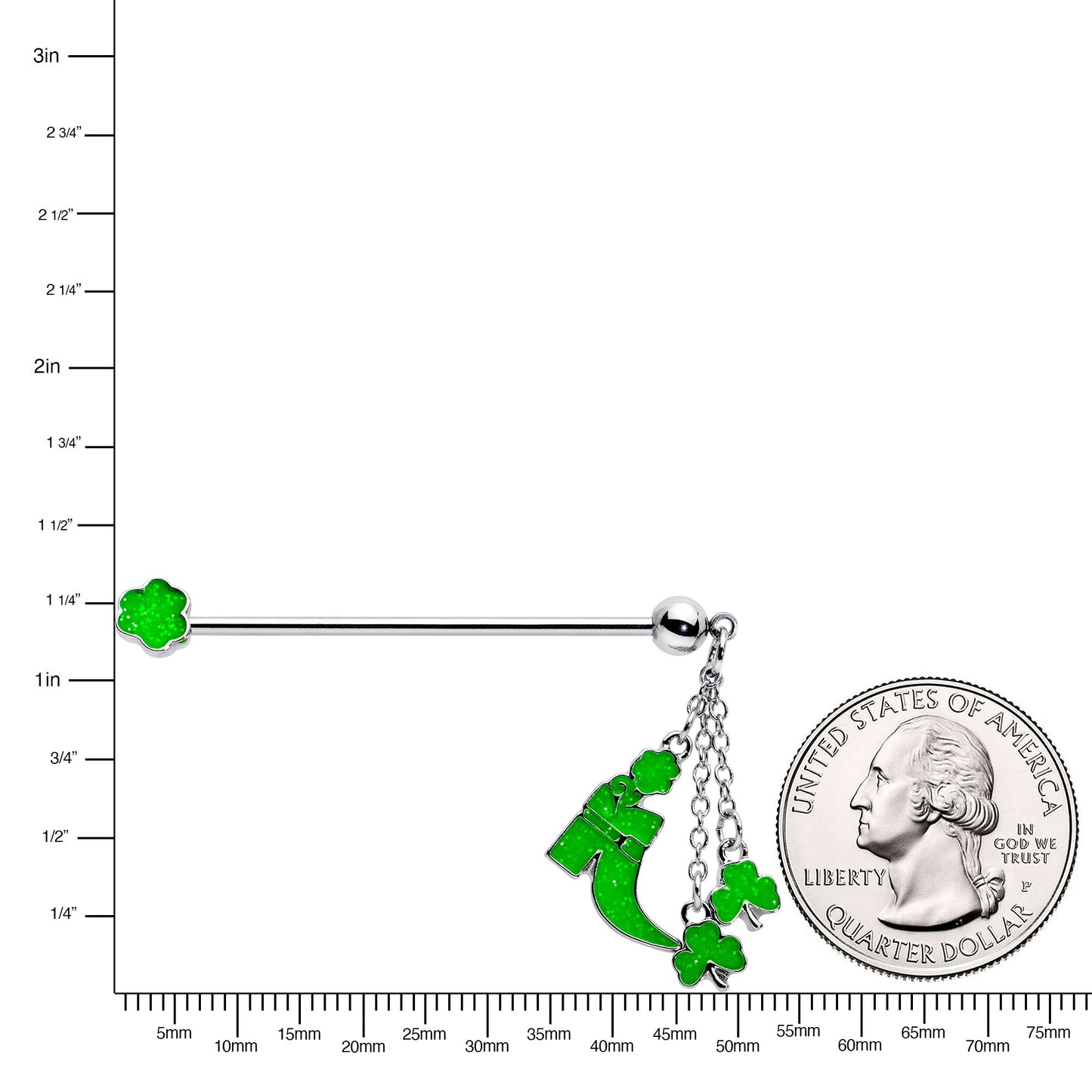 14G Glow in Dark Leprechaun Boot Dangle Industrial Barbell 38mm