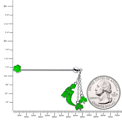 14G Glow in Dark Leprechaun Boot Dangle Industrial Barbell 38mm