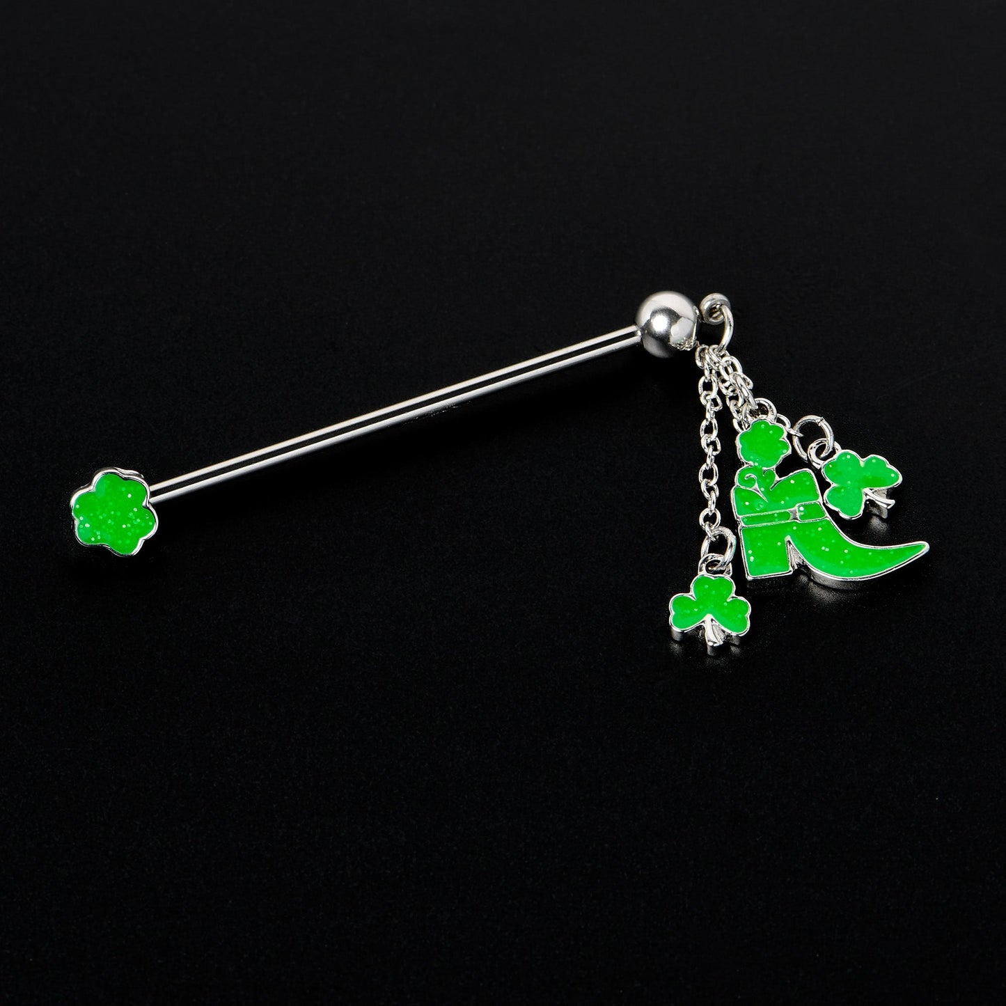 14G Glow in Dark Leprechaun Boot Dangle Industrial Barbell 38mm