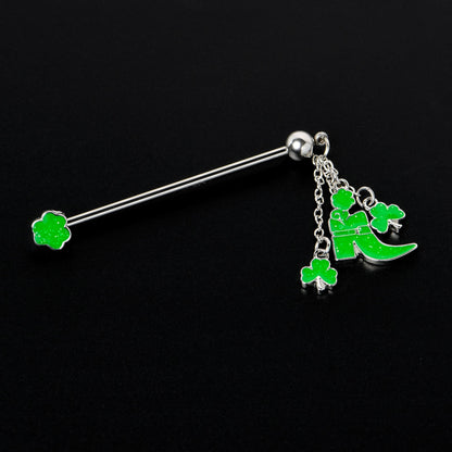 14G Glow in Dark Leprechaun Boot Dangle Industrial Barbell 38mm