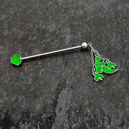 14G Glow in Dark Leprechaun Boot Dangle Industrial Barbell 38mm