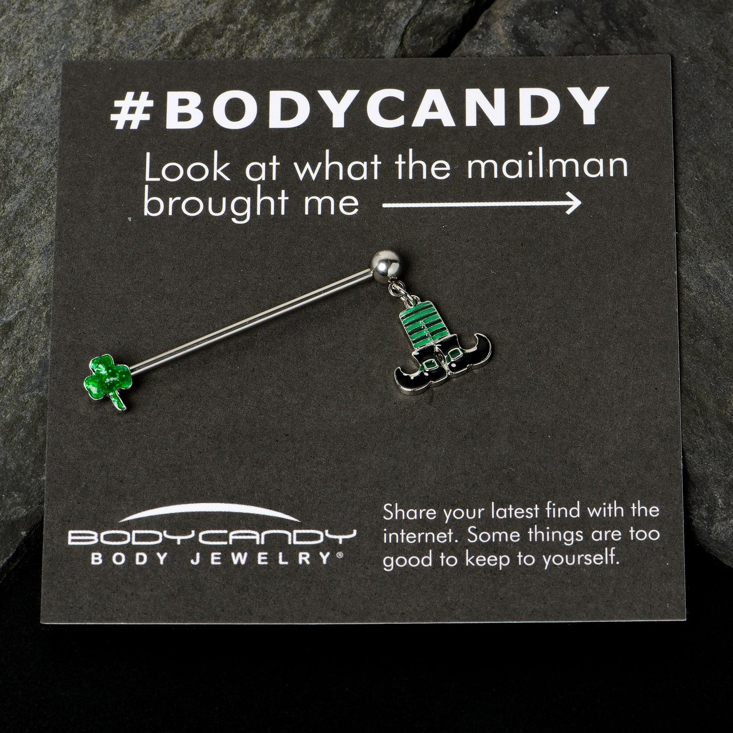 14G Leprechaun Legs Shamrock Dangle Industrial Barbell 38mm