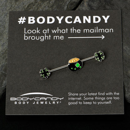 14G Green Gem Shamrock Pot of Gold Industrial Barbell 38mm