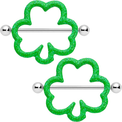 14G 1 3/16 Lucky Shamrock St Patricks Day Green Nipple Shield Set