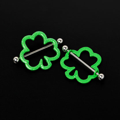 14G 1 3/16 Lucky Shamrock St Patricks Day Green Nipple Shield Set