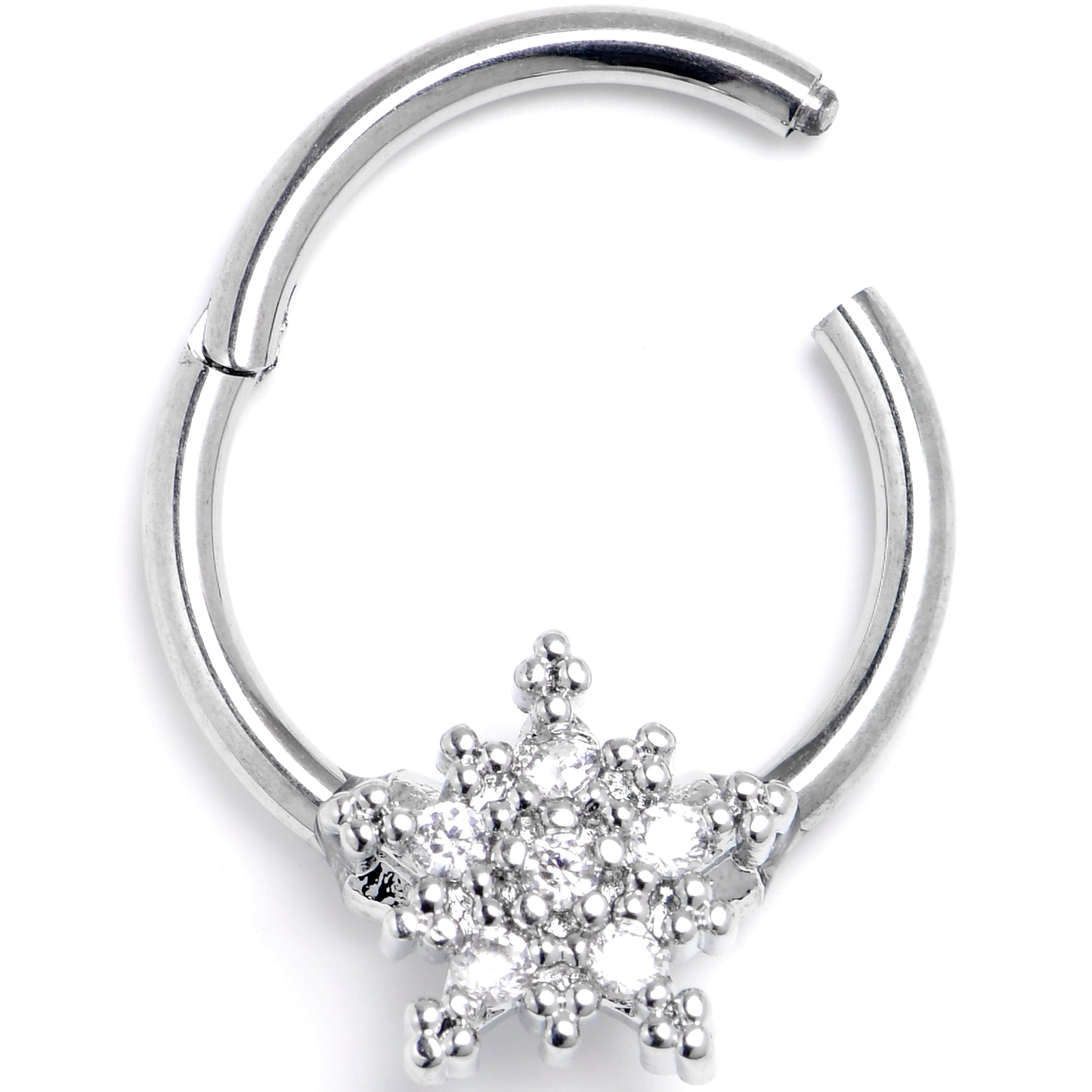 16G 3/8 Clear Gem Classic Snowflake Christmas Hinged Segment Ring