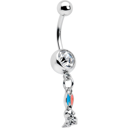 Clear Gem Easter Bunny Red Blue Ears Dangle Belly Ring