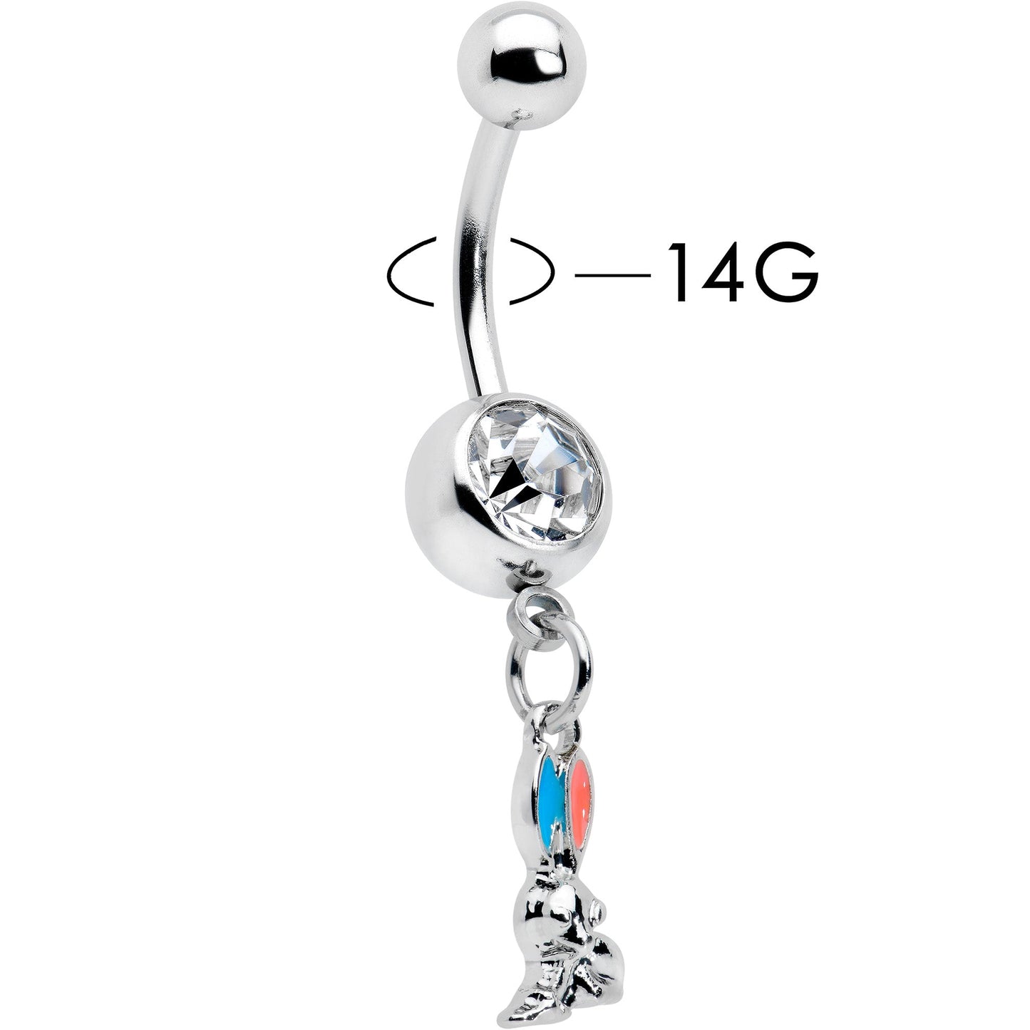 Clear Gem Easter Bunny Red Blue Ears Dangle Belly Ring