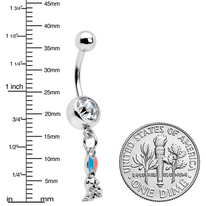 Clear Gem Easter Bunny Red Blue Ears Dangle Belly Ring