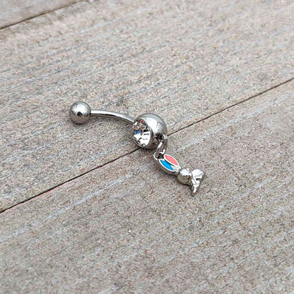 Clear Gem Easter Bunny Red Blue Ears Dangle Belly Ring