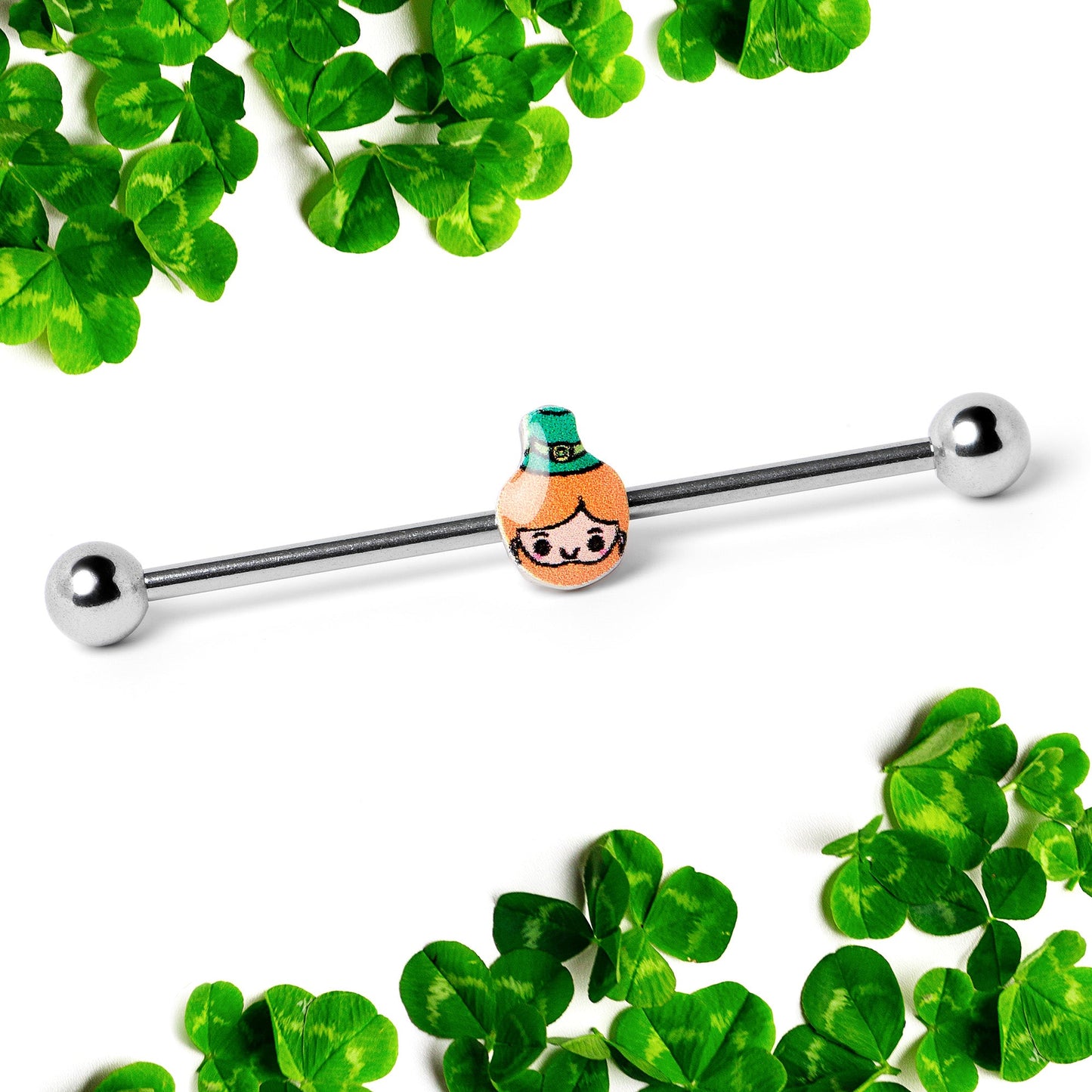 14G Sweet Happy Leprechaun St Patricks Industrial Barbell 38mm