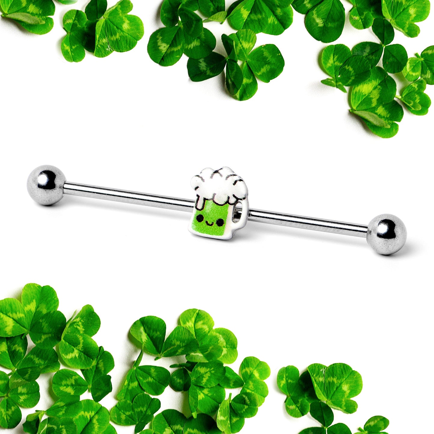 14G Sweet Happy Green Beer St Patricks Industrial Barbell 38mm