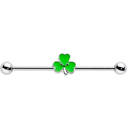 14G Sweet Happy Shamrock St Patricks Industrial Barbell 38mm
