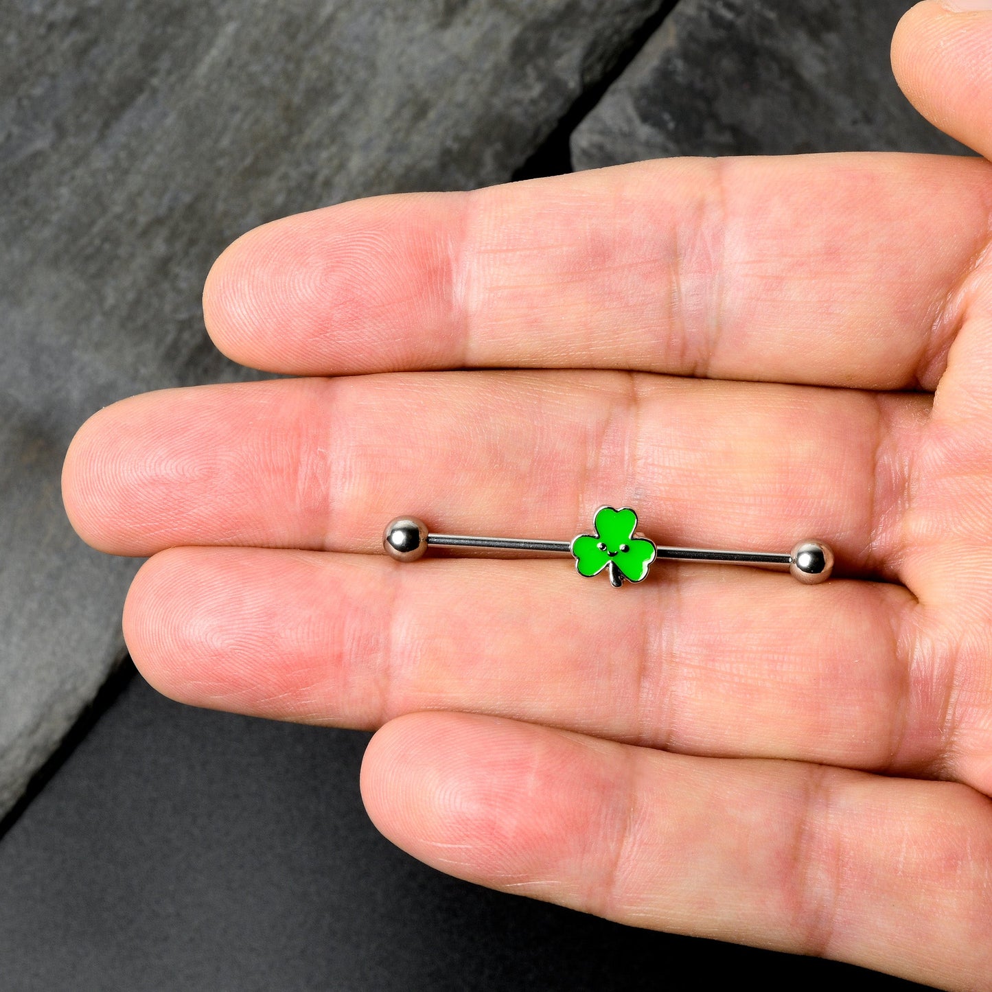 14G Sweet Happy Shamrock St Patricks Industrial Barbell 38mm